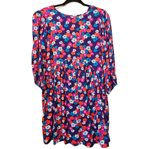Compania Fantastica Dresses & Skirts - Compania Fantastica Purple Multicolor Floral Print 3/4 Sleeve Baby Doll Dress XS